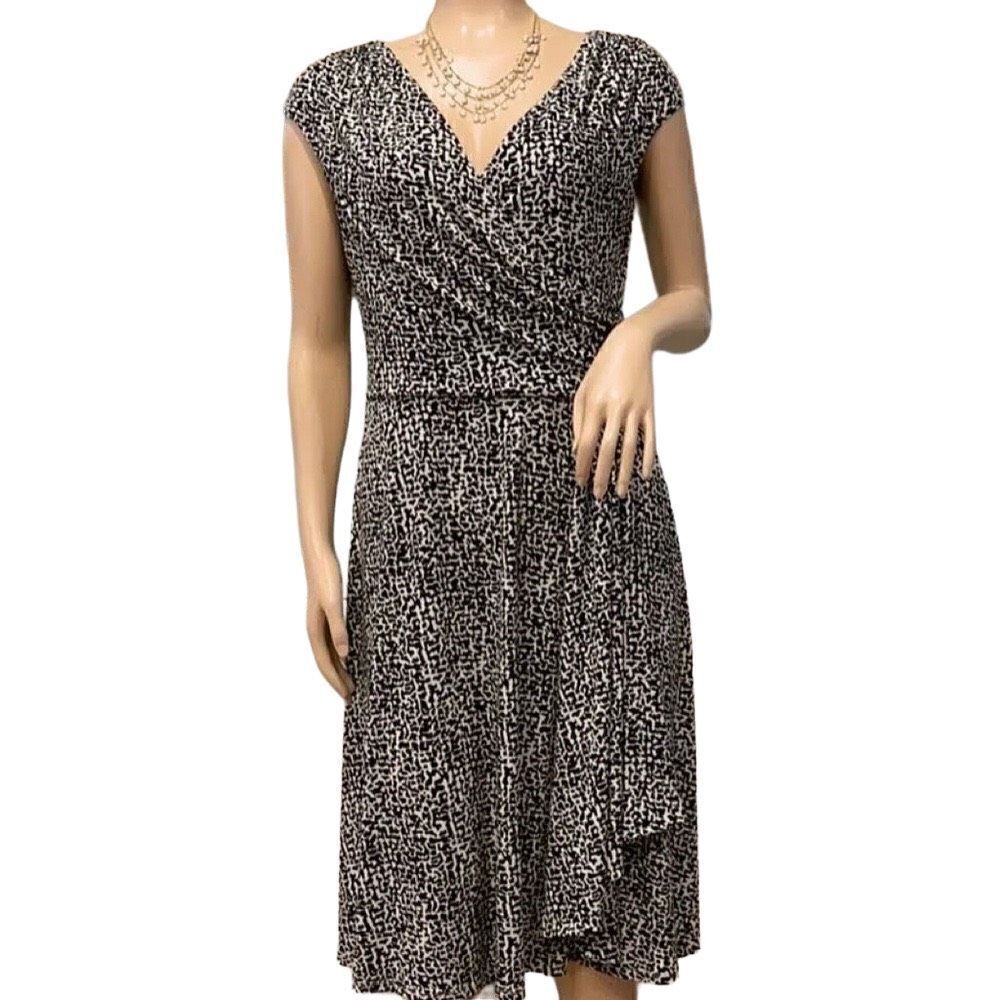 EUC! Lauren Ralph Lauren Black and White Print Faux Wrap Dress - Size 10